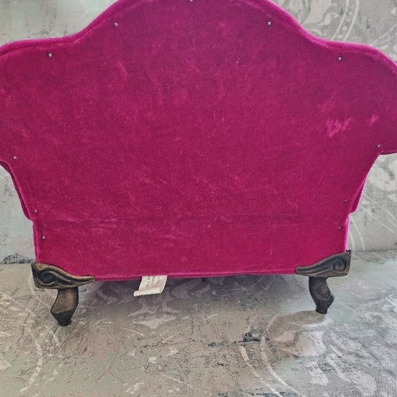 Vintage Fuchsia Hot Pink Velvet Sofa Settee Jewelry Box Storage - Picture 4 of 14